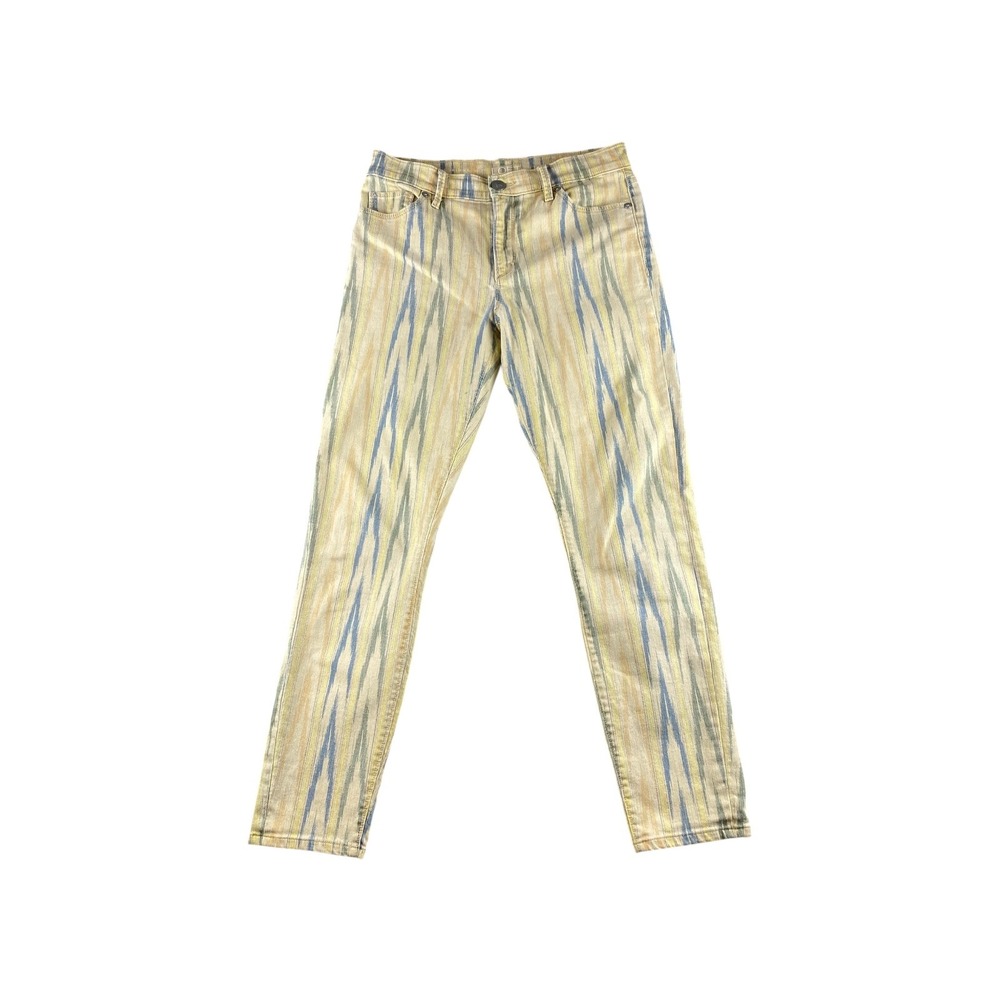 Loft Modern Skinny Ankle Jeans 26/2 Yellow Blue Ikat Stripe Printed‎ Denim